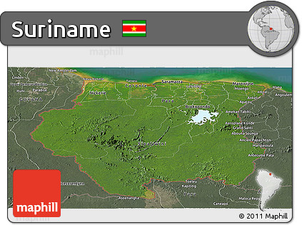 Satellite Panoramic Map of Suriname, semi-desaturated, land only