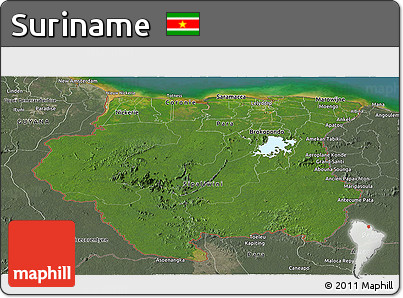 Satellite Panoramic Map of Suriname, semi-desaturated, land only