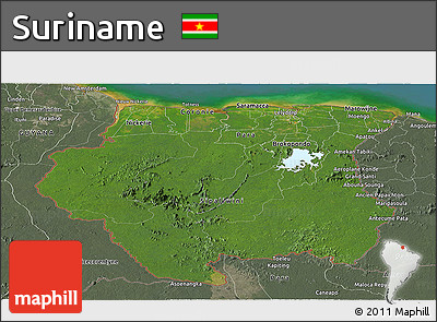Satellite Panoramic Map of Suriname, semi-desaturated, land only
