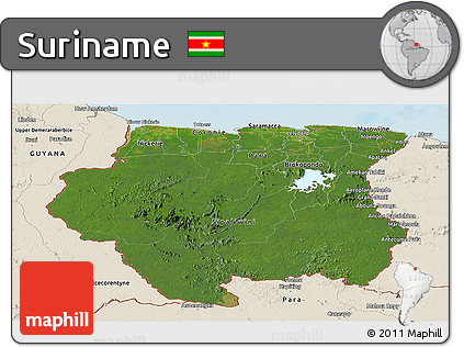 Satellite Panoramic Map of Suriname, shaded relief outside