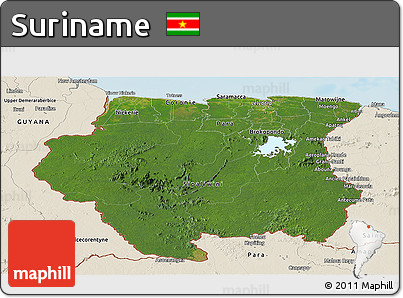 Satellite Panoramic Map of Suriname, shaded relief outside