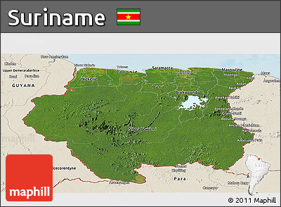 Satellite Panoramic Map of Suriname, shaded relief outside