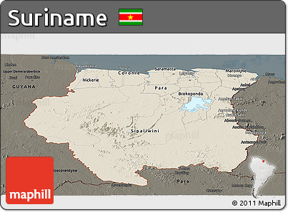 Shaded Relief Panoramic Map of Suriname, darken