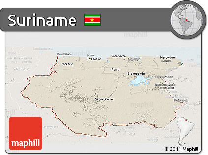 Shaded Relief Panoramic Map of Suriname, lighten