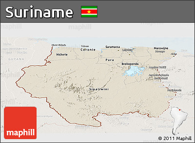 Shaded Relief Panoramic Map of Suriname, lighten