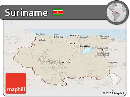 Shaded Relief Panoramic Map of Suriname, lighten, land only