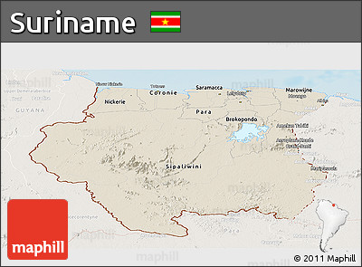 Shaded Relief Panoramic Map of Suriname, lighten, land only