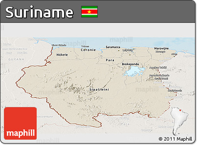 Shaded Relief Panoramic Map of Suriname, lighten, land only