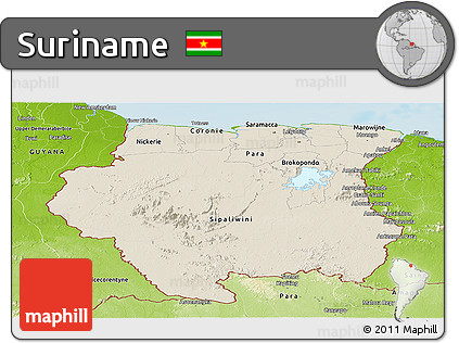 Shaded Relief Panoramic Map of Suriname, physical outside