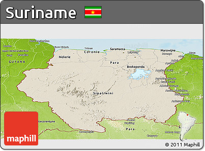 Shaded Relief Panoramic Map of Suriname, physical outside