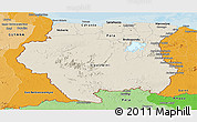 Shaded Relief Panoramic Map of Suriname, political shades outside