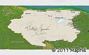 Shaded Relief Panoramic Map of Suriname, satellite outside