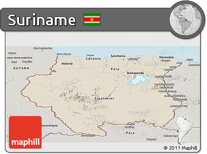 Shaded Relief Panoramic Map of Suriname, semi-desaturated, land only