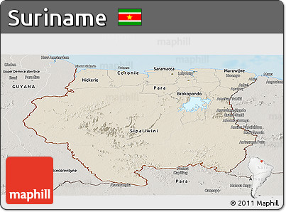 Shaded Relief Panoramic Map of Suriname, semi-desaturated, land only