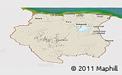 Shaded Relief Panoramic Map of Suriname, single color outside, satellite sea