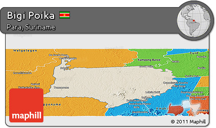 Shaded Relief Panoramic Map of Bigi Poika, political outside