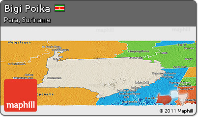Shaded Relief Panoramic Map of Bigi Poika, political outside