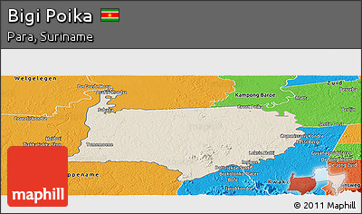 Shaded Relief Panoramic Map of Bigi Poika, political outside
