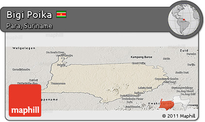 Shaded Relief Panoramic Map of Bigi Poika, semi-desaturated