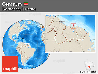 Shaded Relief Location Map of Centrum, within the entire country