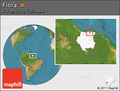 Satellite Location Map of Flora, highlighted country, within the entire country