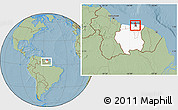 Savanna Style Location Map of Flora, highlighted country, within the entire country, hill shading
