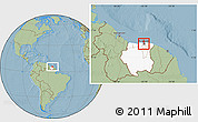 Savanna Style Location Map of Flora, highlighted country, hill shading