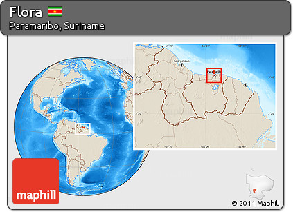 Shaded Relief Location Map of Flora, highlighted parent region, within the entire country