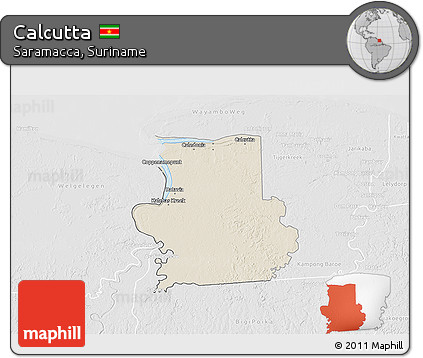Shaded Relief 3D Map of Calcutta, lighten, desaturated