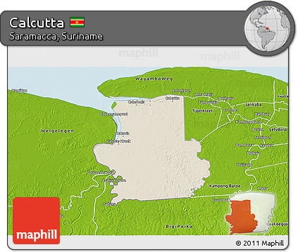 Shaded Relief 3D Map of Calcutta, physical outside