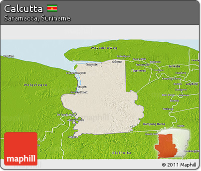 Shaded Relief 3D Map of Calcutta, physical outside
