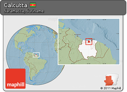 Savanna Style Location Map of Calcutta, highlighted country, hill shading