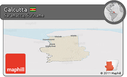 Shaded Relief Panoramic Map of Calcutta, single color outside