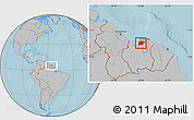 Gray Location Map of Saramacca, hill shading