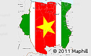 Flag Simple Map of Suriname, single color outside, borders and labels, flag aligned to the middle