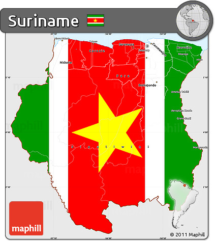 Flag Simple Map of Suriname, single color outside, flag aligned to the middle