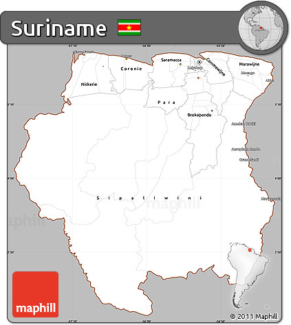 Gray Simple Map of Suriname, cropped outside