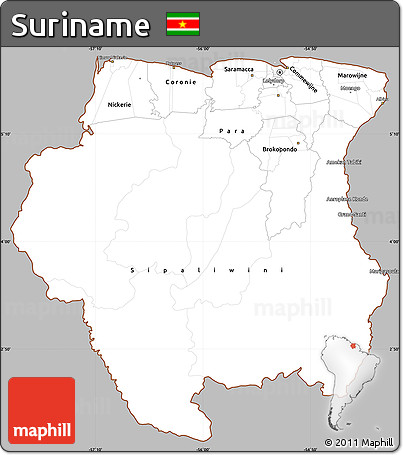 Gray Simple Map of Suriname, cropped outside