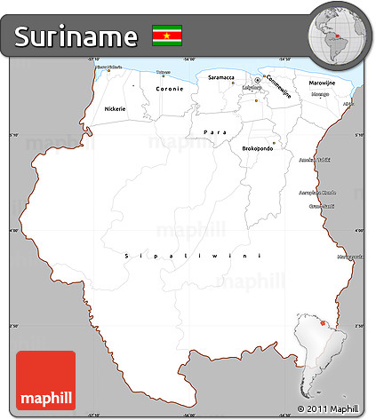 Gray Simple Map of Suriname, single color outside