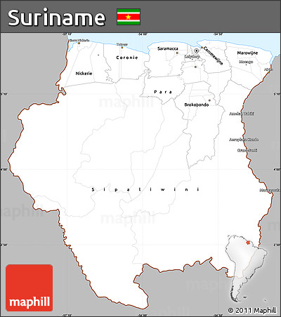 Gray Simple Map of Suriname, single color outside