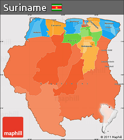 Political Simple Map of Suriname, cropped outside