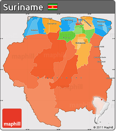 Political Simple Map of Suriname, cropped outside