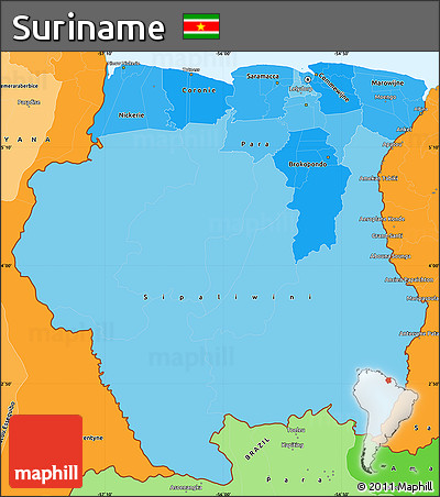 Political Shades Simple Map of Suriname