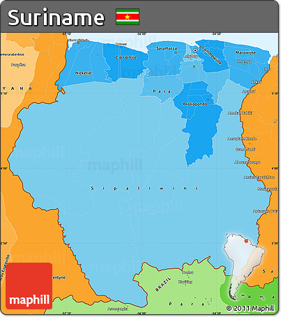 Political Shades Simple Map of Suriname