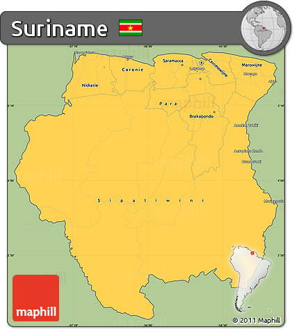 Savanna Style Simple Map of Suriname, cropped outside