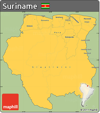 Savanna Style Simple Map of Suriname, cropped outside
