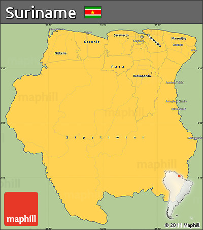 Savanna Style Simple Map of Suriname, cropped outside