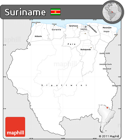 Silver Style Simple Map of Suriname, single color outside