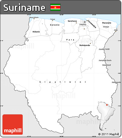Silver Style Simple Map of Suriname, single color outside