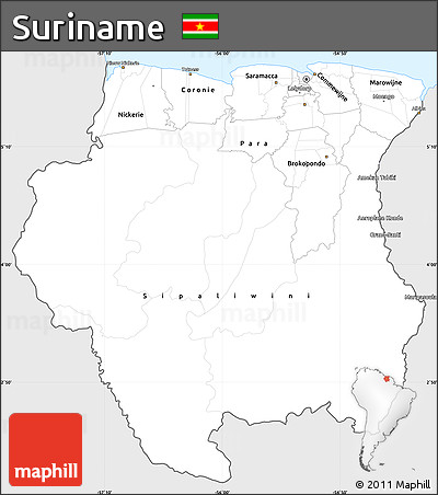 Silver Style Simple Map of Suriname, single color outside